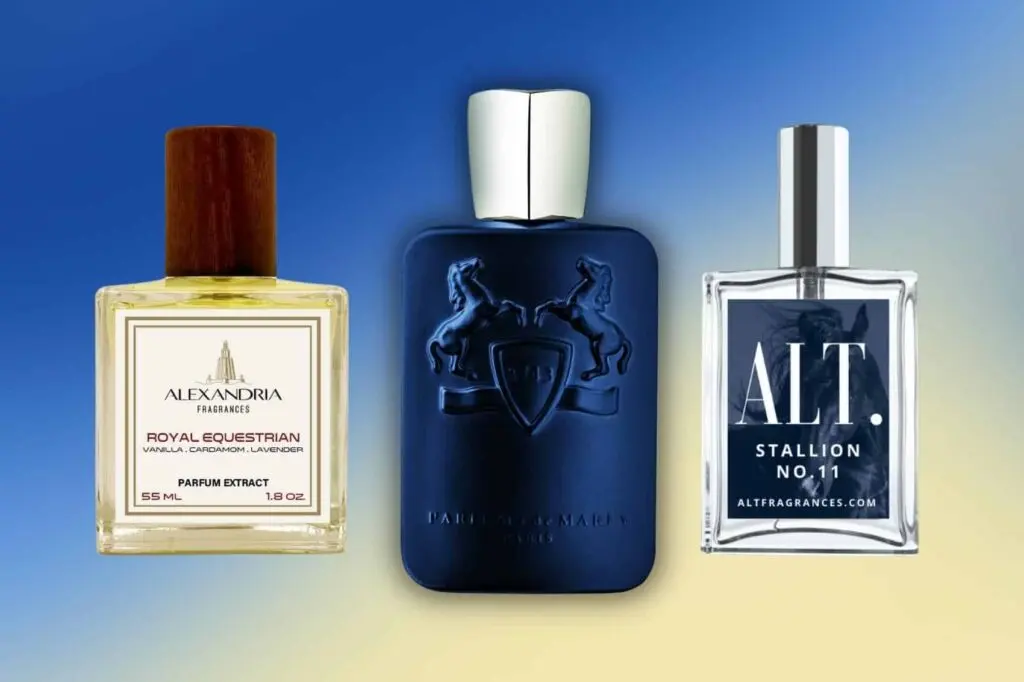 An original fragrance and two clone fragrances side by side